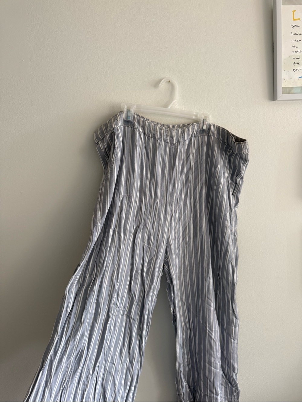American Eagle Outfitters Light Blue & White Vertical Stripe Wide Leg Pants